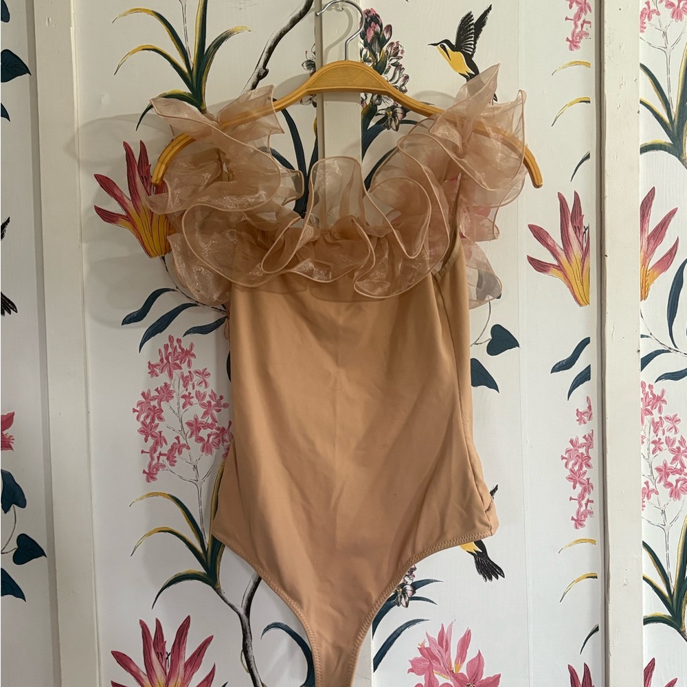 Free People Tan Ruffle Bodysuit S